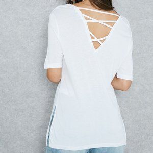 White Lattice Back T-Shirt
